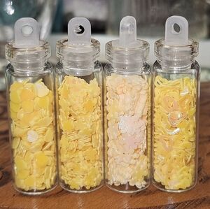 #32 Set of 4 Glass Vials Yellow Craft Sequins